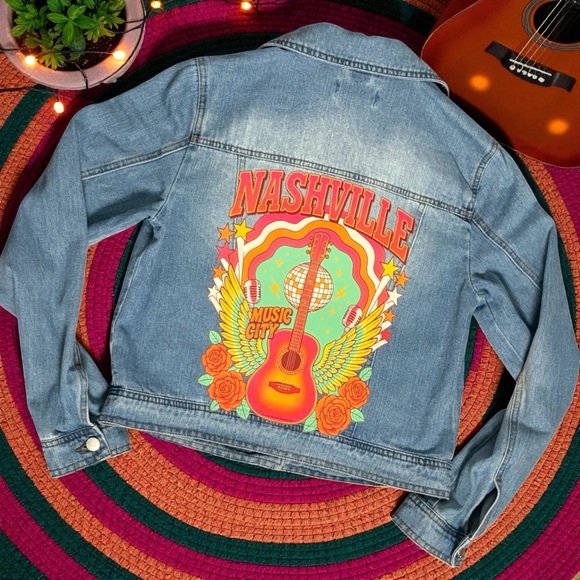 Ci Sono Jackets & Blazers - Ci Sono Light Blue Denim Jacket with Retro Nashville Graphic